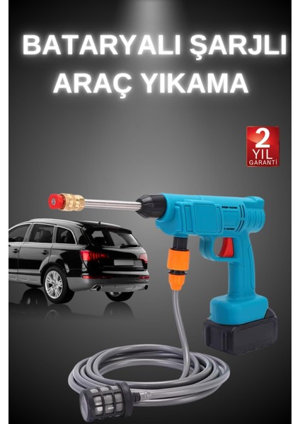 Teknorod Şarjlı ve Yüksek Basınçlı Oto Yıkama Makinesi ve Sulama Tabancası Bahçe Yıkama Makinesi
