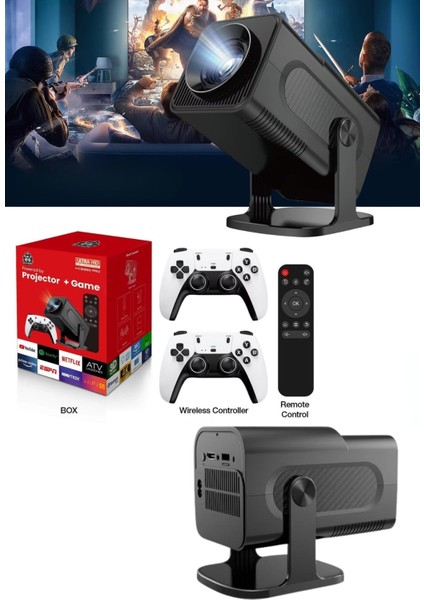 4K Android Smart Wi-Fi Çift Kollu Projeksiyon Game Box Kumandalı Taşınabilir