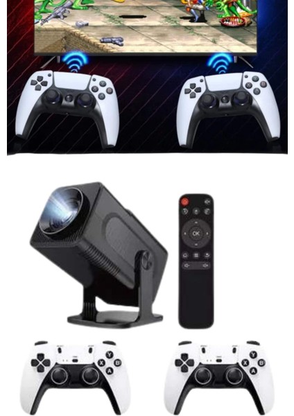 4K Android Smart Wi-Fi Çift Kollu Projeksiyon Game Box Kumandalı Taşınabilir