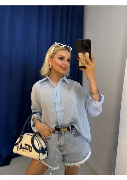 Mavi Oversize Gömlek