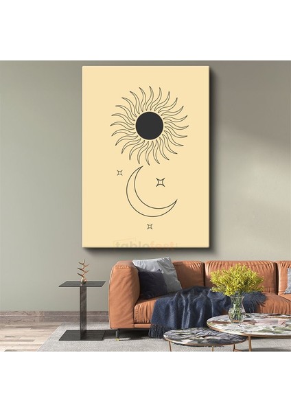 Kozmik Denge - Minimalist Güneş ve Ay Motifli Kanvas Tablo