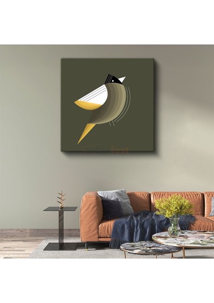 Geometrik Kuş - Minimalist Sarı Siyah Çizgiler Kanvas Tablo