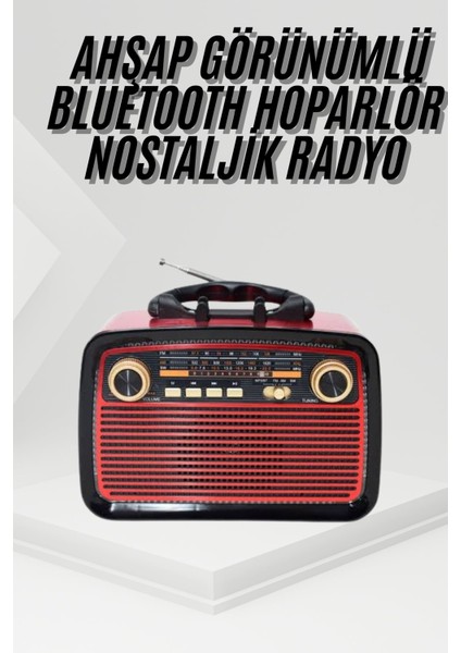 Nostalji Radyo Bluetooth Hoparlör Usb-Sd Kart Giriş LED Fener Işıklı Bataryalı Pilli