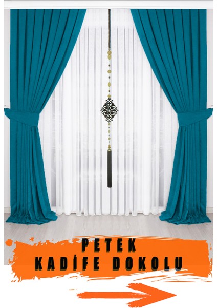 Petrol Mavisi Kadifemsi Kumaş Pileli Fon Perde Petek Dokulu Yüksek Kalite Tek Kanat