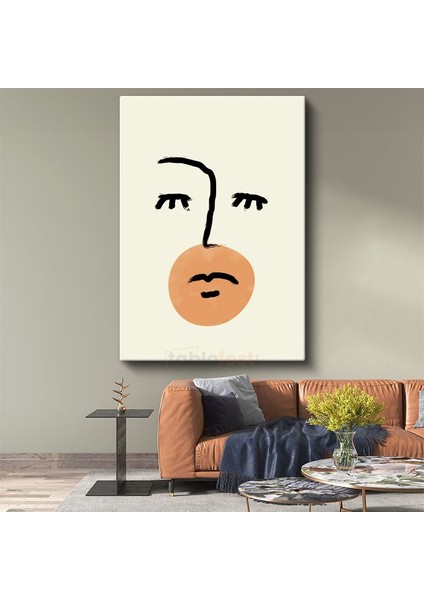 Minimalist Yüz - Turuncu Detaylı Soyut Ifade Kanvas Tablo