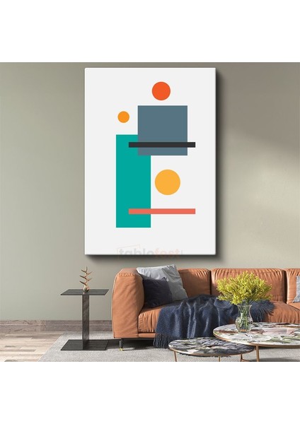 Minimalist Denge - Turkuaz ve Turuncu Dairelerle Geometrik Kanvas Tablo