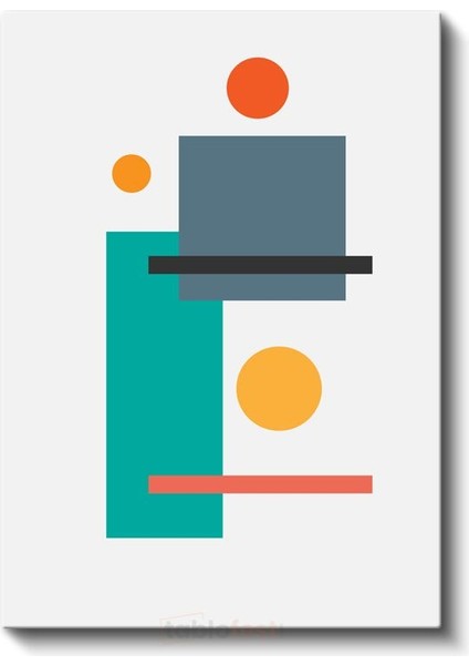 Minimalist Denge - Turkuaz ve Turuncu Dairelerle Geometrik Kanvas Tablo fiyatları