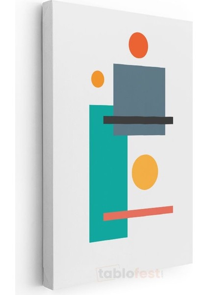 Minimalist Denge - Turkuaz ve Turuncu Dairelerle Geometrik Kanvas Tablo modelleri