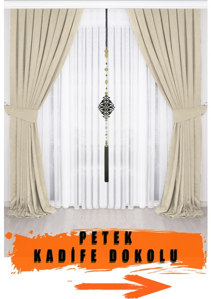 Bej Kadifemsi Kumaş Pileli Fon Perde Petek Dokulu Yüksek Kalite Tek Kanat