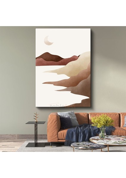 Toprak Tonları - Ay Işığında Dağ Siluetleri Minimalist Kanvas Tablo