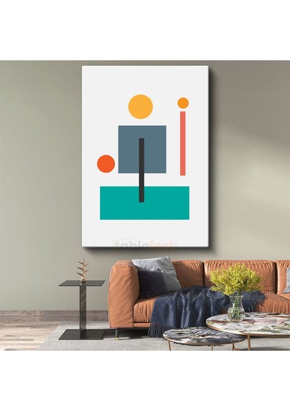 Geometrik Harmoni - Turkuaz ve Turuncu Dairelerle Minimalist Kanvas Tablo
