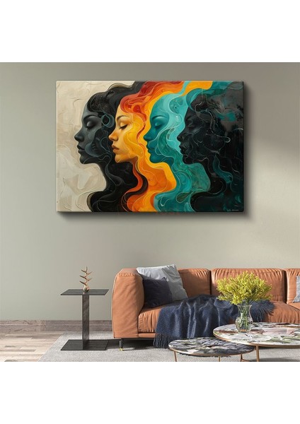 Renkli Silüetler - Çoklu Yüz Profilleri Kanvas Tablo