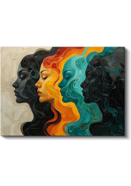Renkli Silüetler - Çoklu Yüz Profilleri Kanvas Tablo fiyatları