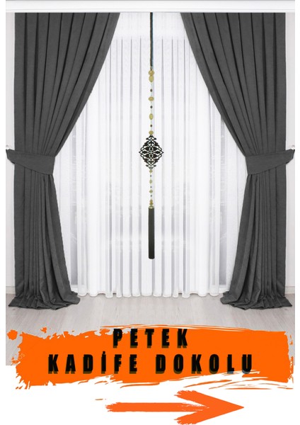 Antrasit Gri Kadifemsi Kumaş Pileli Fon Perde Petek Dokulu Yüksek Kalite Tek Kanat