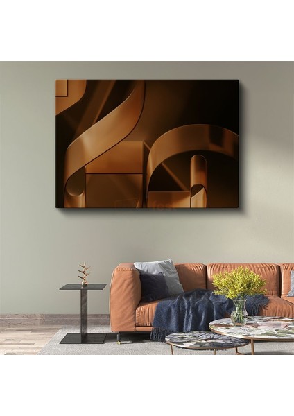 Bronz Geometri - Modern 3D Formlar Kanvas Tablo