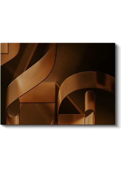 Bronz Geometri - Modern 3D Formlar Kanvas Tablo