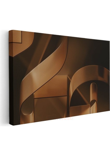 Bronz Geometri - Modern 3D Formlar Kanvas Tablo