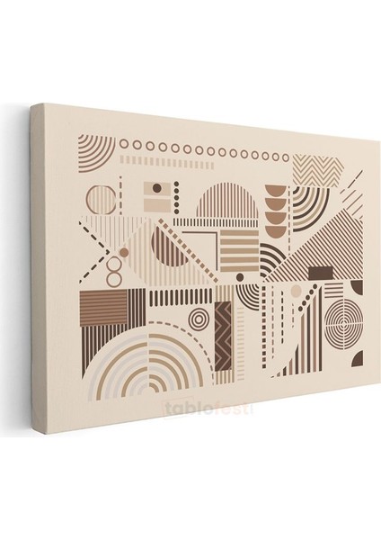 Geometrik Harmoni - Bej Zeminde Modern Çizgisel Desenler Kanvas Tablo