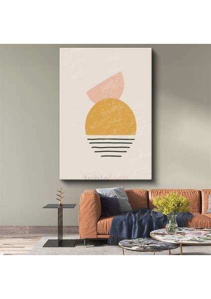 Geometrik Denge - Altın Yarım Daire Minimalist Kanvas Tablo