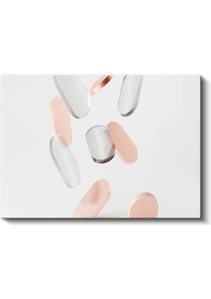 Minimalist Oval Formlar - Pembe Beyaz Geometrik Kompozisyon Kanvas Tablo fiyatları