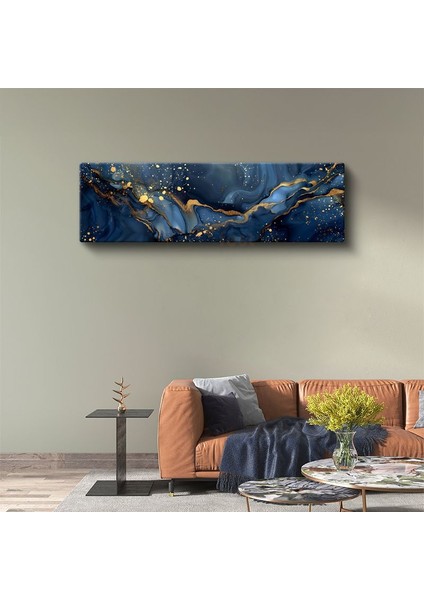Gece Mavisi Altın Damarlar - Lüks Soyut Akışkan Sanat Kanvas Tablo