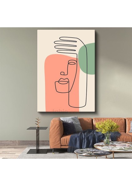 Soyut Portre - Tek Çizgi Minimalist Yüz Kanvas Tablo