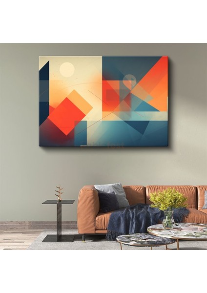 Geometrik Soyutlama - Turuncu ve Mavi Tonlarda Minimalist Kompozisyon Kanvas Tablo