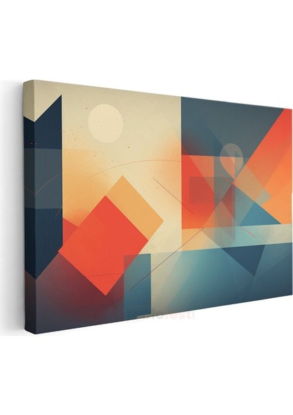 Geometrik Soyutlama - Turuncu ve Mavi Tonlarda Minimalist Kompozisyon Kanvas Tablo modelleri