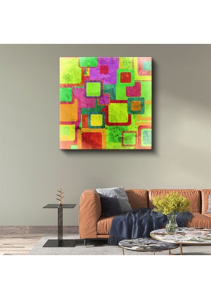 Neon Kareler - Retro Geometrik Desen Kanvas Tablo