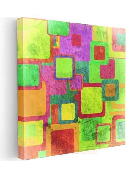 Neon Kareler - Retro Geometrik Desen Kanvas Tablo modelleri