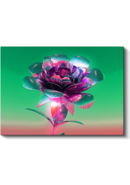 Dijital Çiçek - Neon Renkli Flora Tasarımı Kanvas Tablo