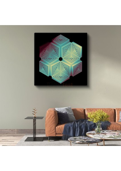 Geometrik Küp Illüzyon - Neon Renkli 3D Tasarım Kanvas Tablo