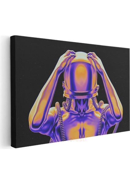 Kozmik Astronot - Neon Renkli Dijital Sanat Kanvas Tablo modelleri