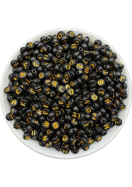 50GR Harf 4X7MM Yassı Siyah Üzeri Gold /altınsarısı Yaldızlı Boncuk,takı Boncuğu ( ORT~350 Adet )