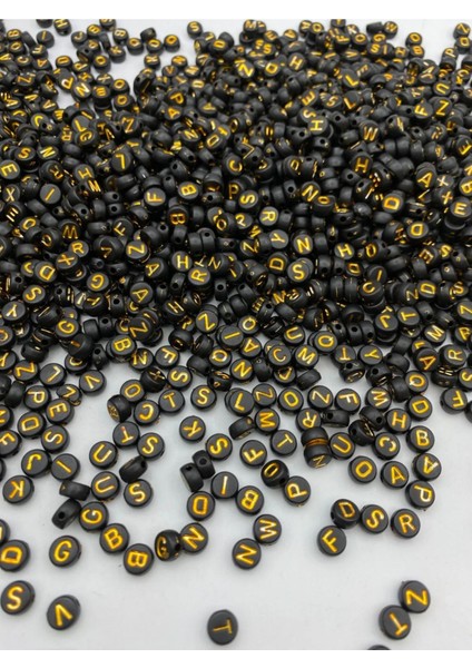 50GR Harf 4X7MM Yassı Siyah Üzeri Gold /altınsarısı Yaldızlı Boncuk,takı Boncuğu ( ORT~350 Adet )