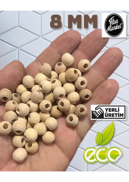 Ekonomik Paket 1 Kilo 8mm Ahşap Boncuk - Ham - ( Ort - 3300-4000 Adet )