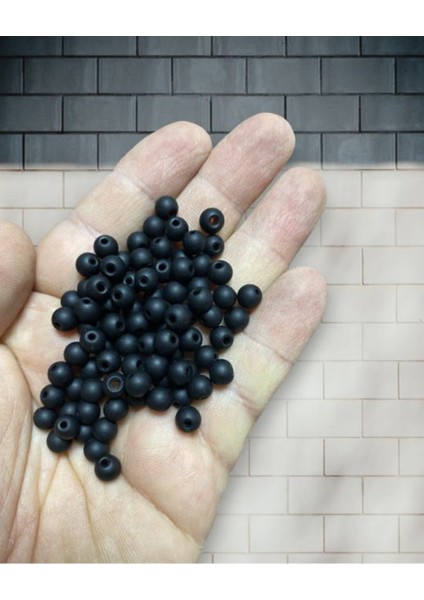 6 mm Mat Siyah Cam Takı Boncuğu - Tesbih Boncuğu - Dekor Boncuğu - 100 Adet