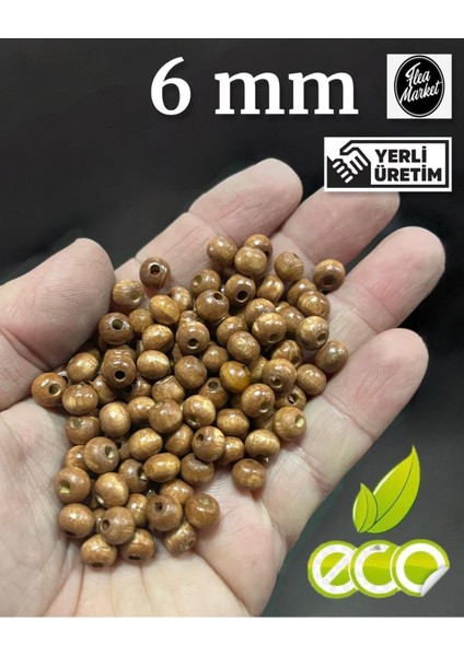 Ekonomik Paket 500 Gram 6mm Ahşap Boncuk - Meşe - ( Ort - 3200-3500 Adet )