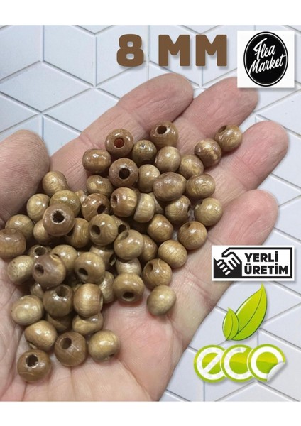 Ekonomik Paket 1 Kilo 8mm Ahşap Boncuk - Sütlü Kahve - ( Ort - 3300-4000 Adet )