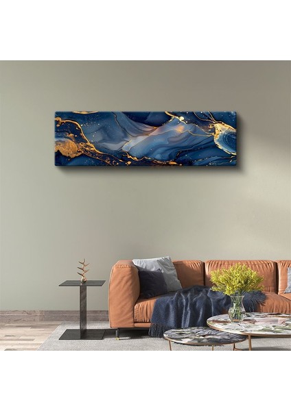 Gece Mavisi - Altın Damarlar ve Akışkan Desenler Kanvas Tablo