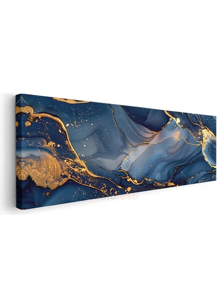 Gece Mavisi - Altın Damarlar ve Akışkan Desenler Kanvas Tablo modelleri