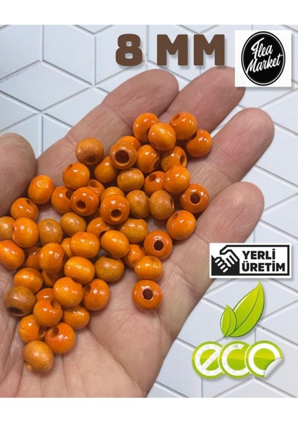 Ekonomik Paket 1 Kilo 8mm Ahşap Boncuk - Turuncu - ( Ort - 3300-4000 Adet )