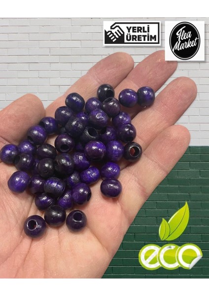 Ekonomik Paket 1 Kilo 10MM Ahşap Boncuk - Mor - ( Ort - 2500-3000 Adet )