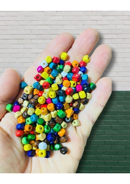 5 mm Karışık Renkli Küp Tahta Ahşap Boncuk (25GR,~350 Adet Boncuk)