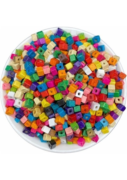 5 mm Karışık Renkli Küp Tahta Ahşap Boncuk (25GR,~350 Adet Boncuk) fiyatları