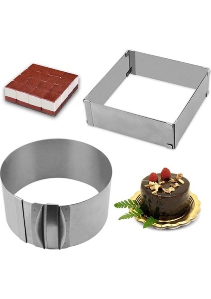 Narkalıp Kek Kalıbı Kare, Yuvarlak ve Destere 3 Lü Set Derinlik 10CM