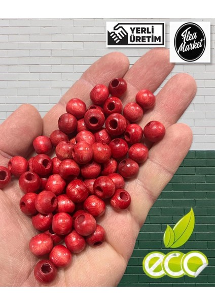Ekonomik Paket 1 Kilo 10MM Ahşap Boncuk - Kırmızı - ( Ort - 2500-3000 Adet )