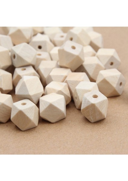 16MM Geometrik Desenli Elmas Kesim Ham Ahşap Tahta Boncuk (8 Adet)