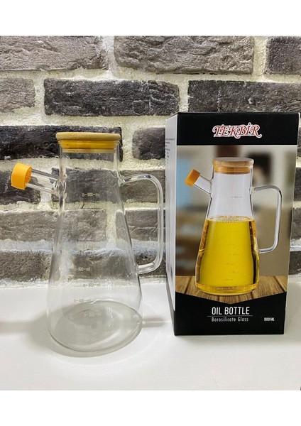 Bambu kapaklı 900 ml cam yağ şişesi, şeffaf ve şık tasarım, 3 adet