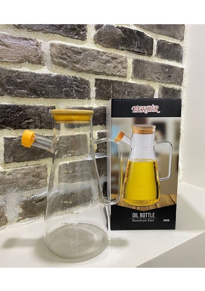 Bambu kapaklı 900 ml cam yağ şişesi, şeffaf ve şık tasarım, 3 adet fiyatları